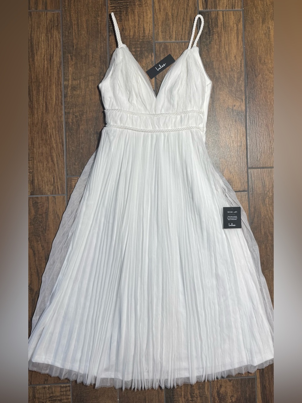 Lulu's Sweet Goddess White Mesh Pleated Sleeveless Midi Dress